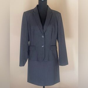 NWOT Calvin Klein 2pc Charcoal Gray Skirt Suit. Jacket size 12, Skirt size 10.